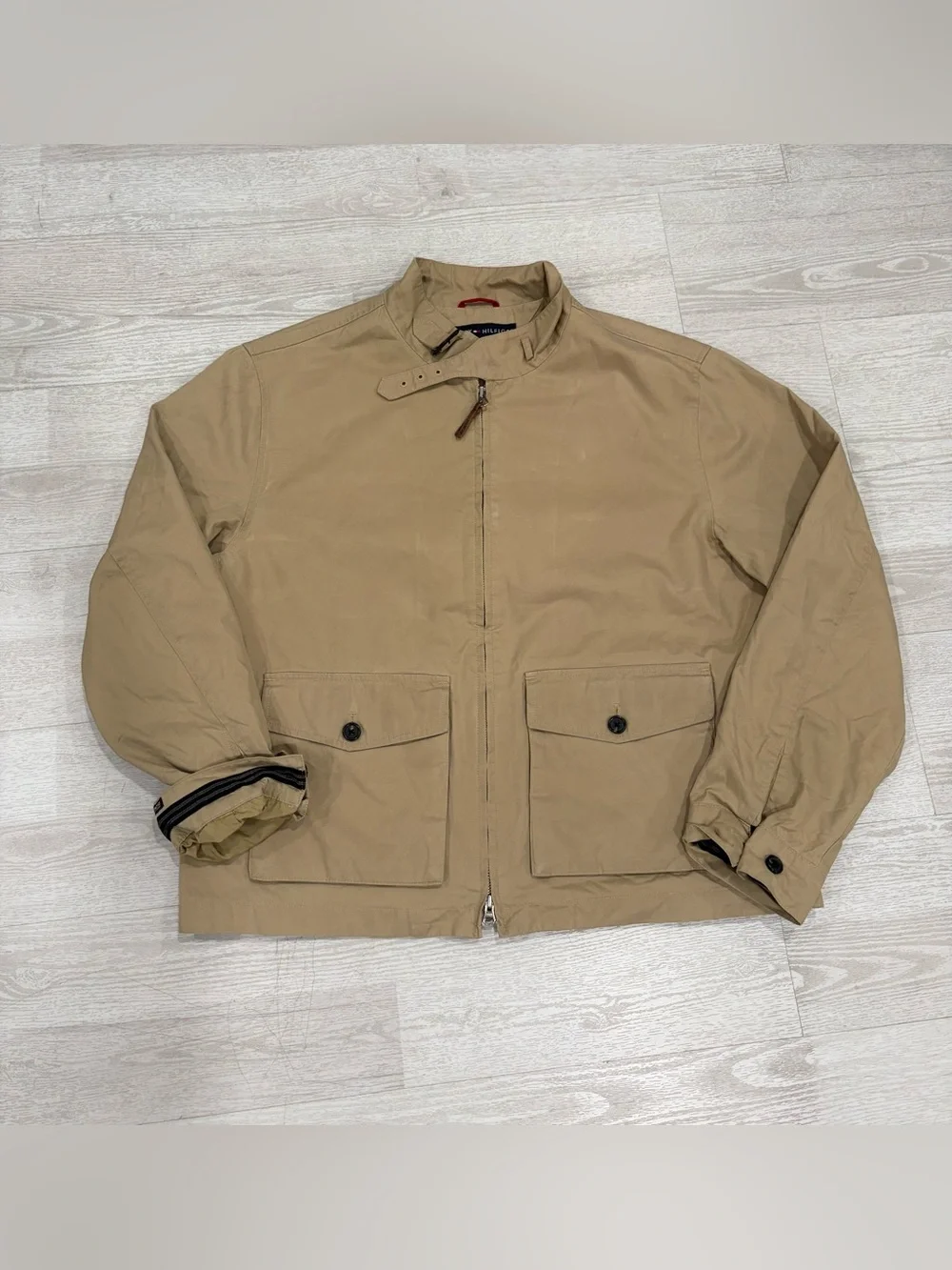 Tommy Hilfiger Vintage Men’s Tan Khaki Motorcycle Full Zip Up Jacket Size L